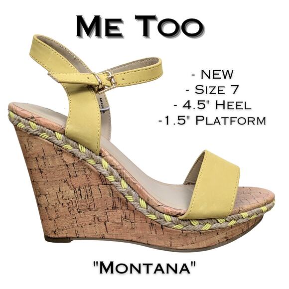 NEW Μe Τoo Montana Sandals 7 Yellow Mustard Platform Slingback Wedge Cork Jute - Picture 1 of 9